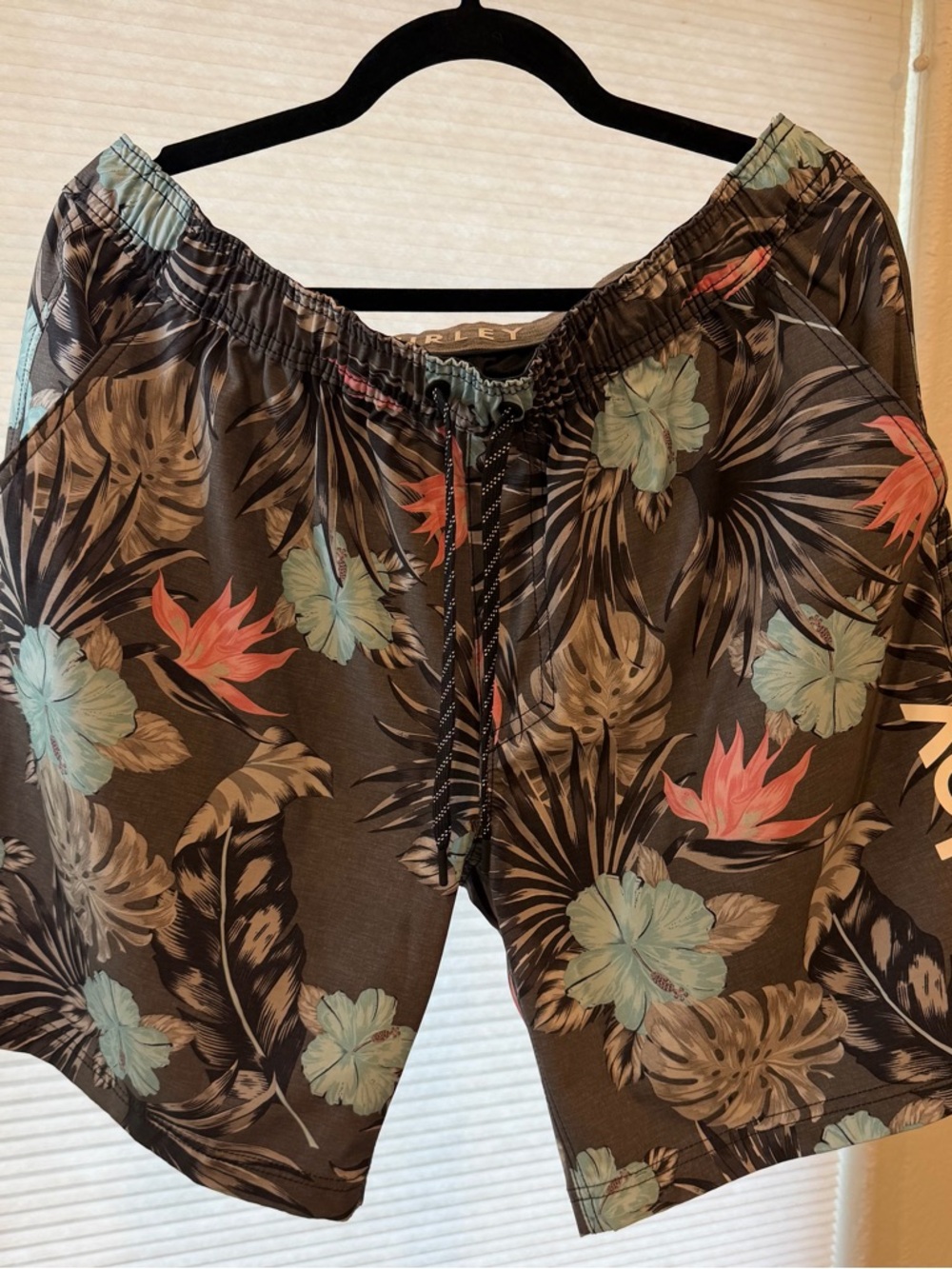 Hurley Grey Floral Tropical Board Shorts with Blue/Pink Accents
